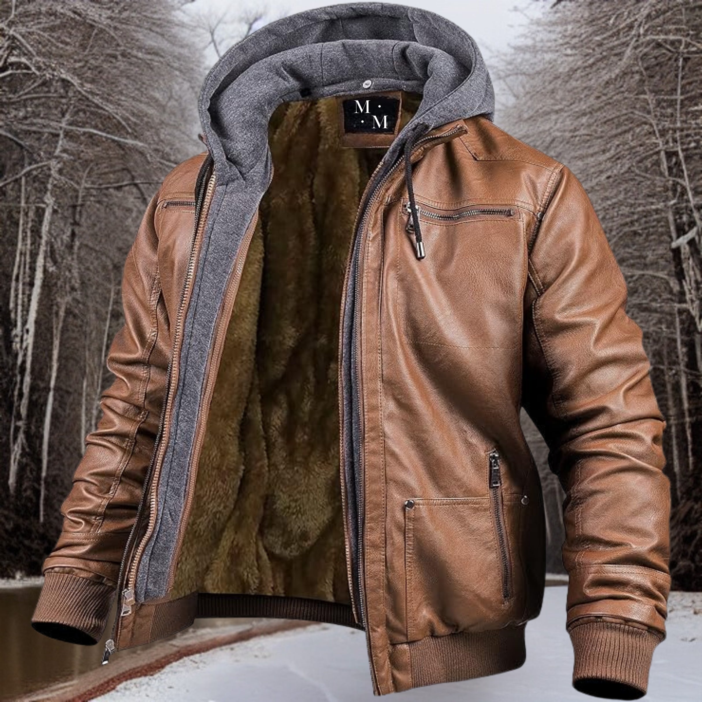 Leather Jacket with Hood for Men